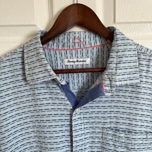 Tommy Bahama Men's Size XL Geovanni Geo 100% Silk Shirt Light/Dark Blue w/Pocket
